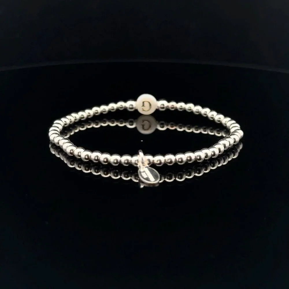 925 Sterling Silver Beaded Stretch Stacking Bracelet MOP Letter Initial G - Picture 5 of 6